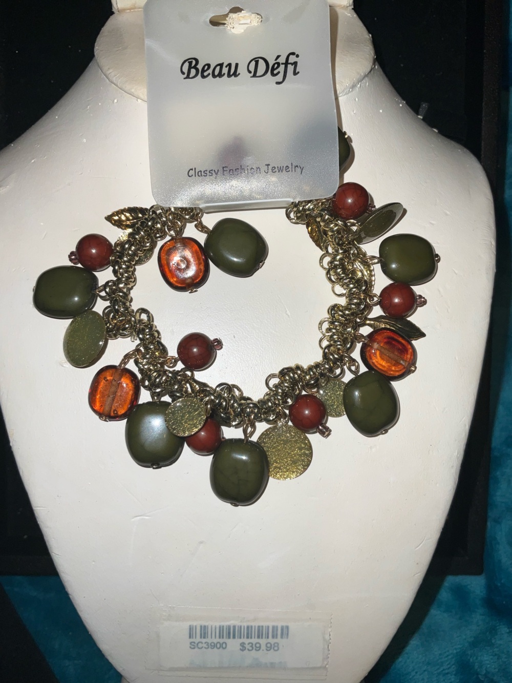 Y2K Boho Chunky Cluster Charm Bracelet Earth Tones Beau Défi 2004 NWT